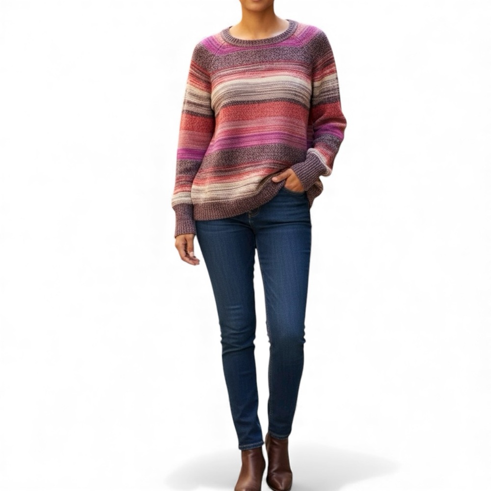 Eddie Bauer Striped Multicolour Knit Sweater Size Medium